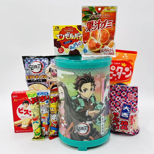 A set of snacks and a paper lantern of "Demon Slayer".